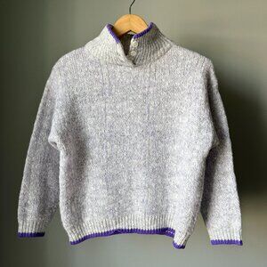 Marbled Gray Knit Sweater Mock Neck Collar